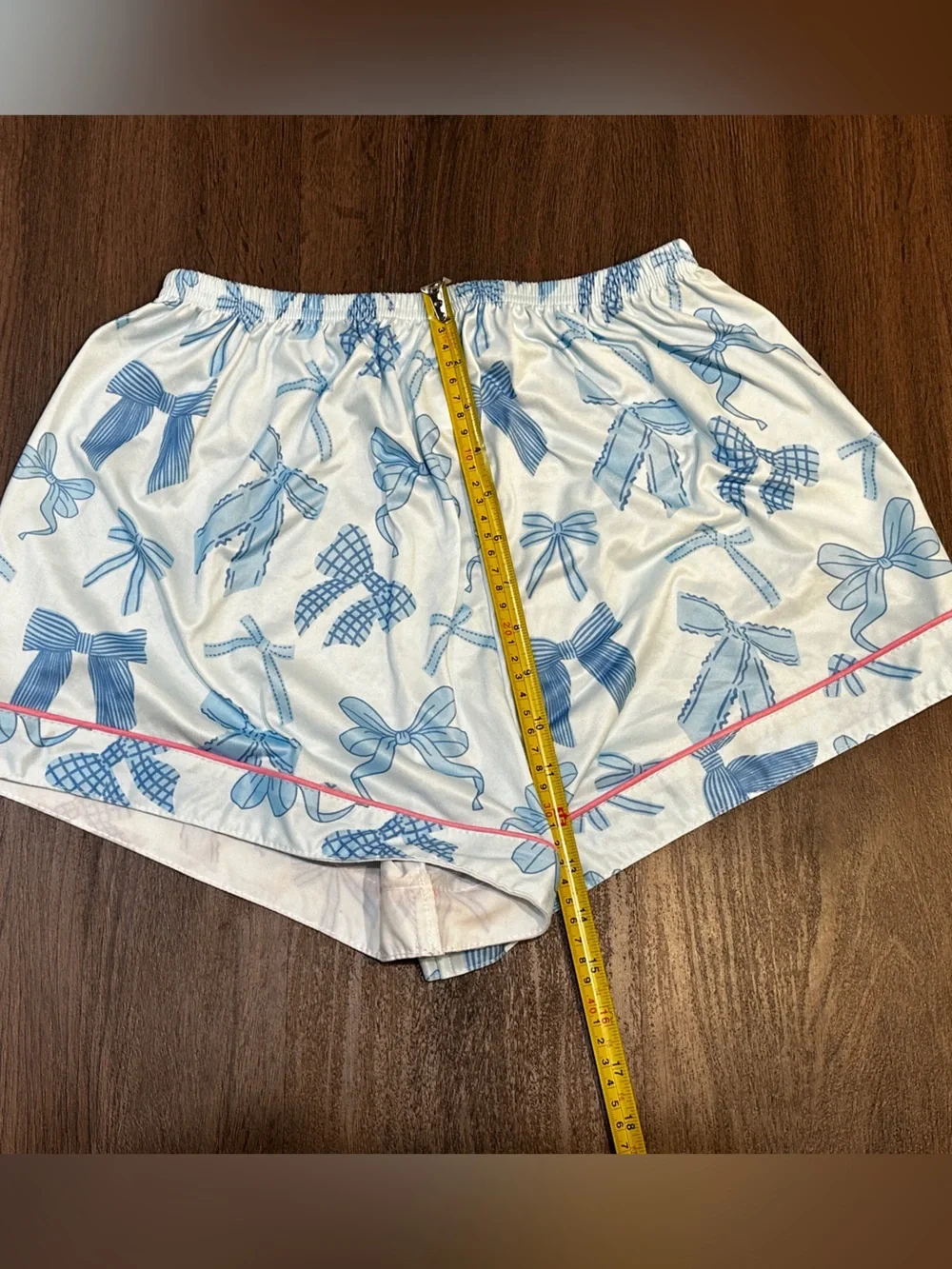 Girls Blue Bow Print Satin Pajama Set Coquette 2 Piece Button Front Shorts